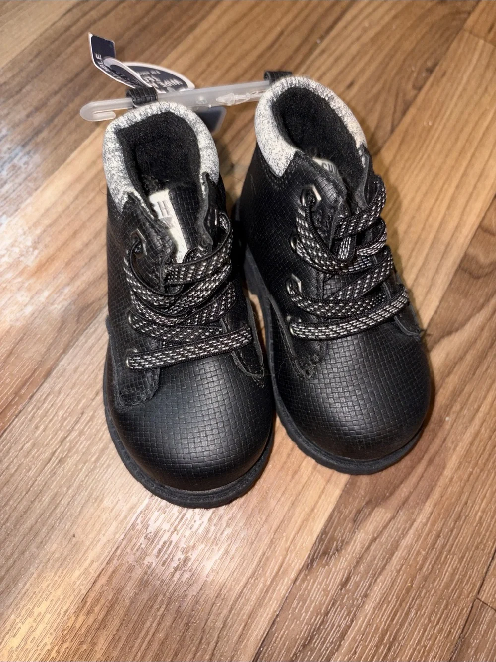 OshKosh B'gosh Kids Black Lace-Up Boots with Gray Plush Collar